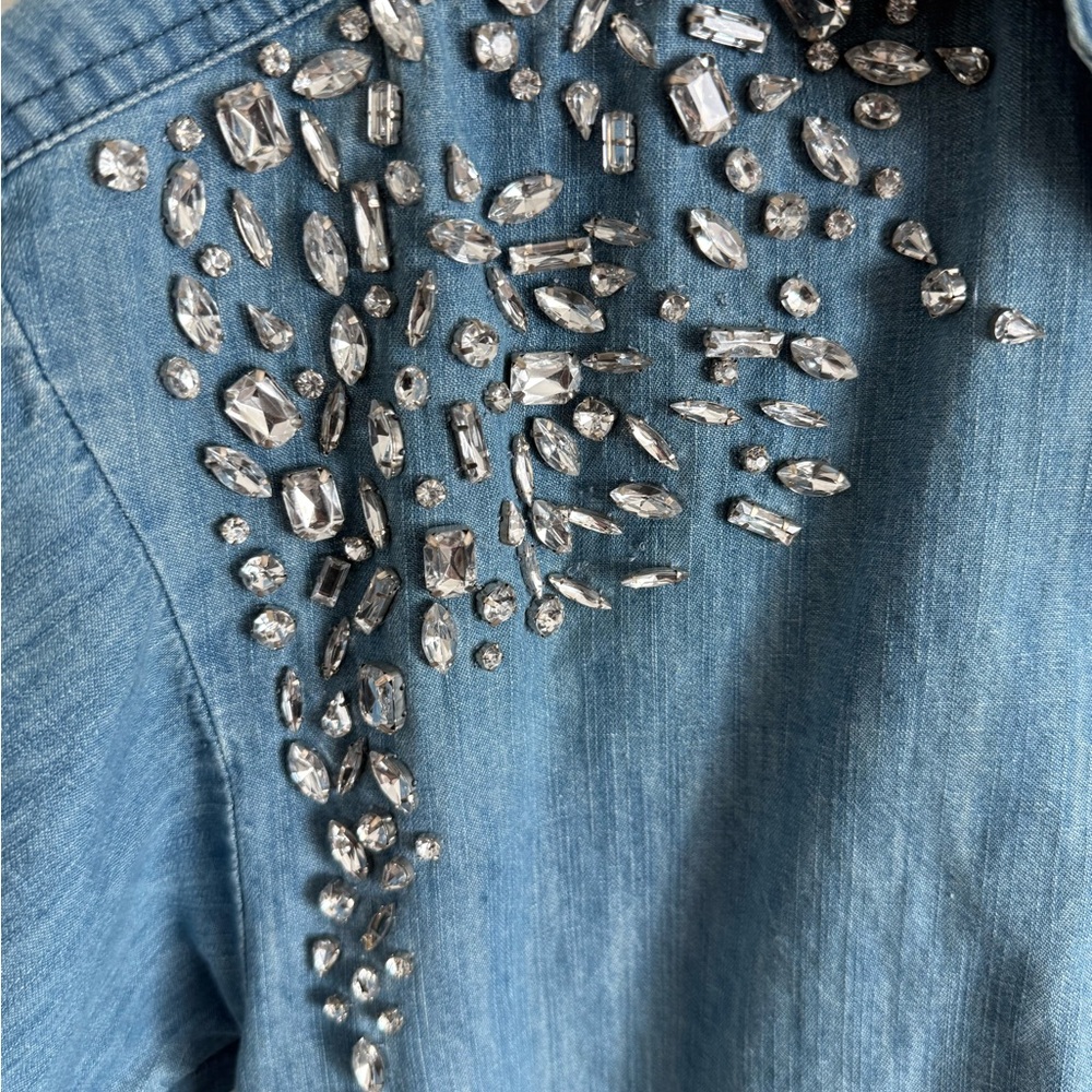 Pilcro Blue Denim Button Down Shirt with Silver Embellishments - Picture 3 of 6